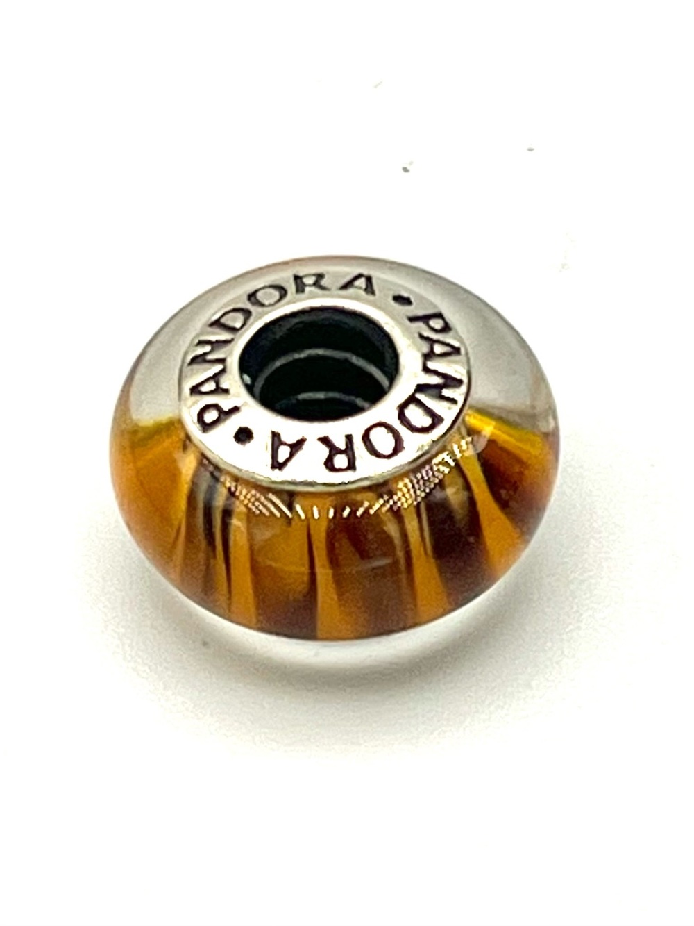 Pandora Tigers Eye Amber-Striped Murano Glass Bead Charm - Picture 2 of 6